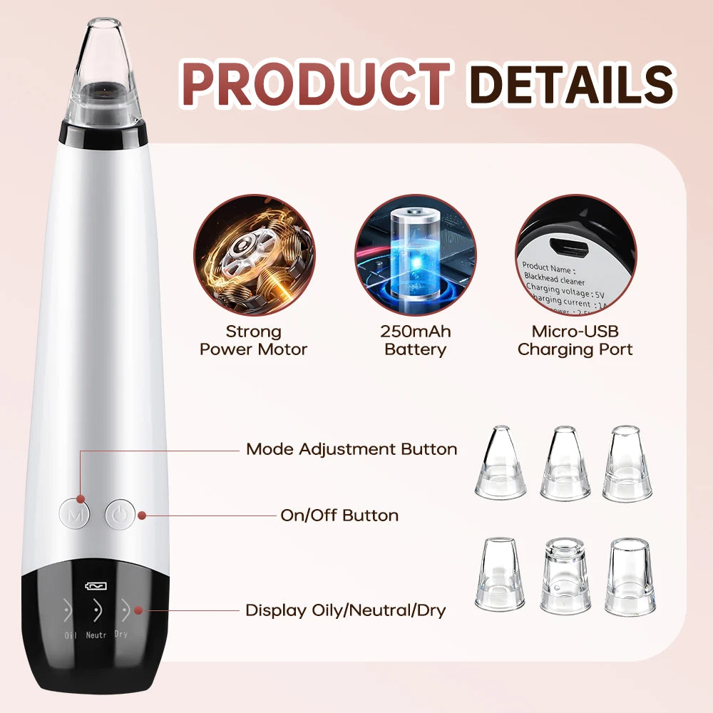 Electric Blackhead Remover Beauty Machine Dead Skin Remover Pore Vacuum Face Cleaner Kit Acne Needle Nose Black Dots Extractor